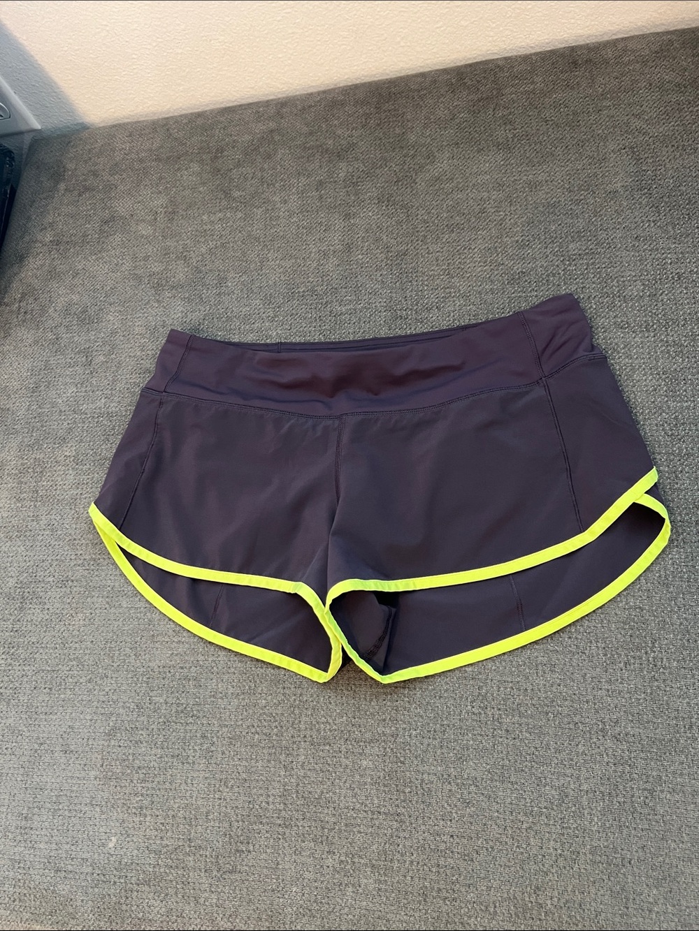 lululemon athletica Purple Running Shorts with Neon Yellow Trim